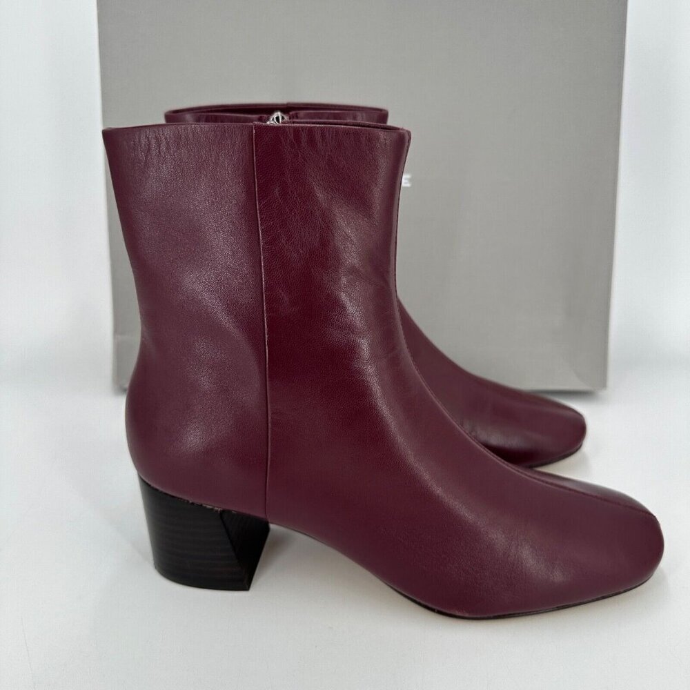 Everlane The Day Boot Bordeaux Leather size 6 Side Zip Ankle Bootie Square Toe